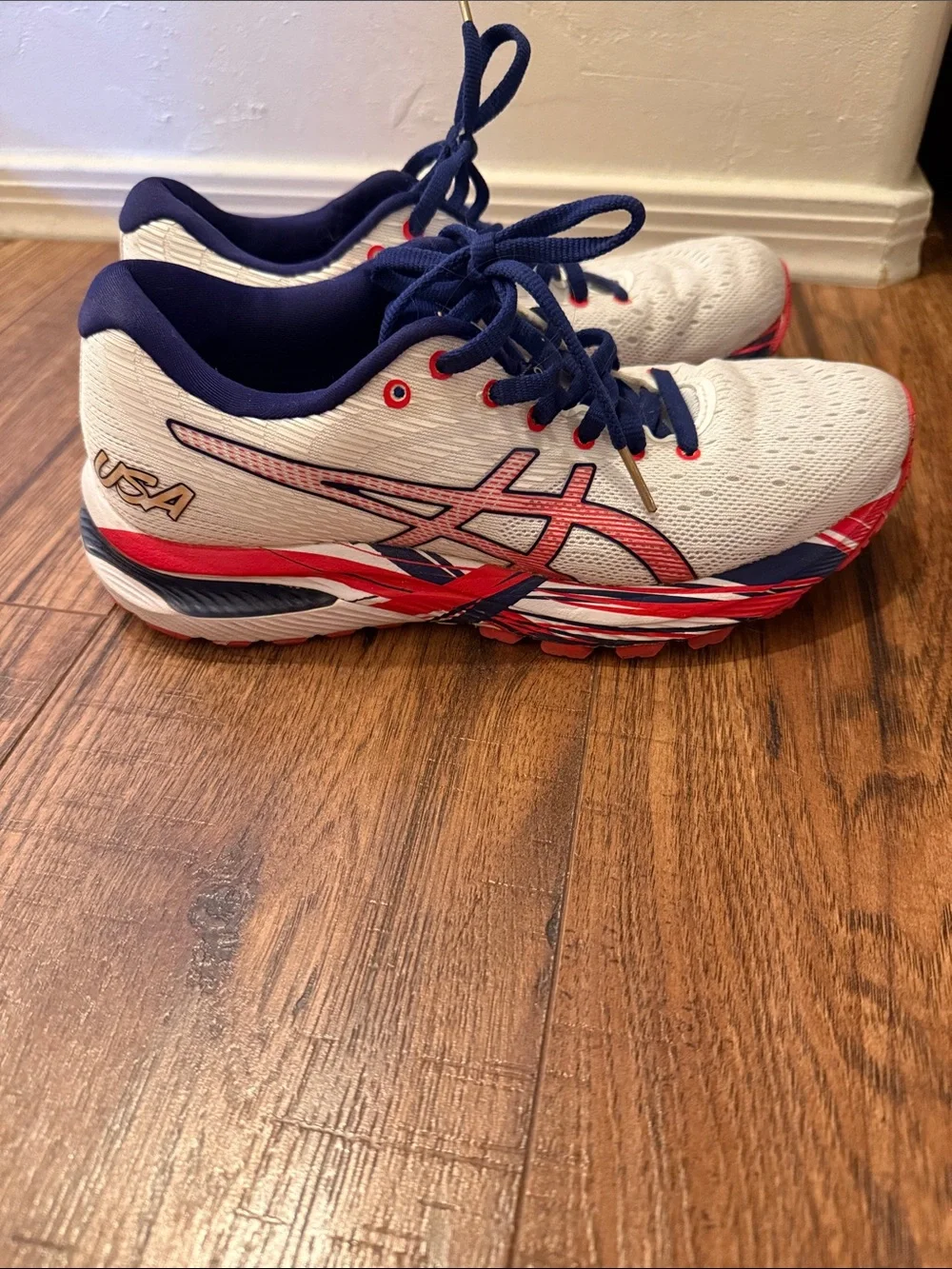 Asics Kids White Navy and Red Performance Sneakers